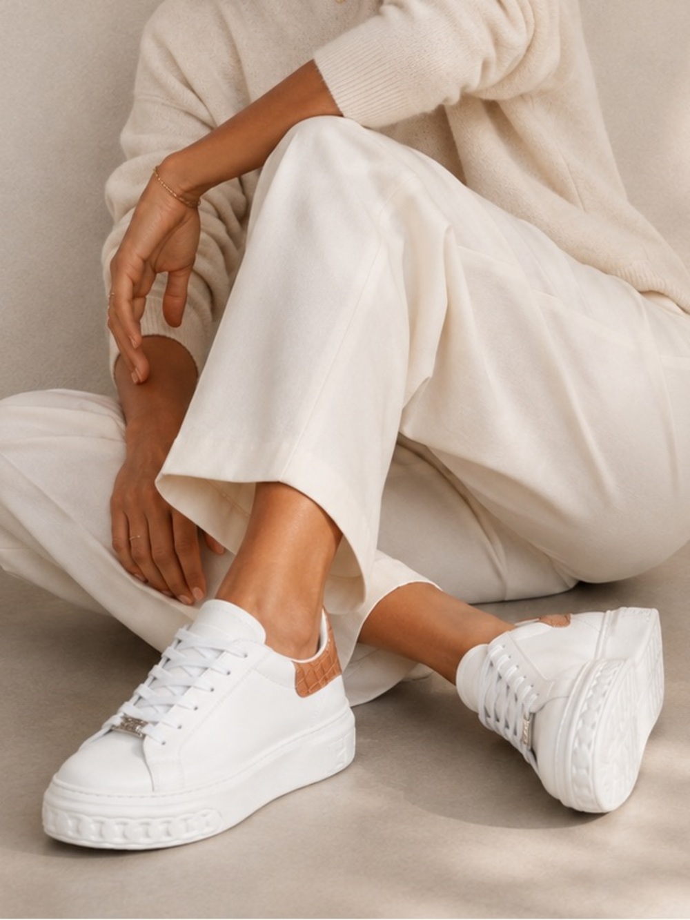 Casadei Off-Road Lacroc White Platform Leather Sneakers Tan Croco US11 Italy